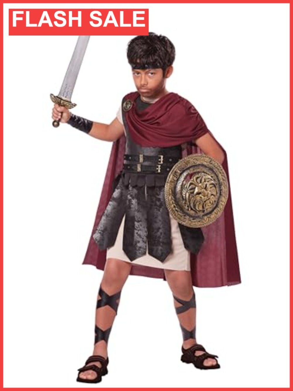 Boys Spartan Warrior Child Costume Body Armor Cape 6-Piece Set